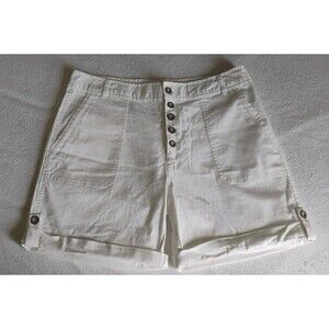 Sundance White Shorts Women's Roll Tab  Cotton Button Fly Boho Coastal 12 NWOT